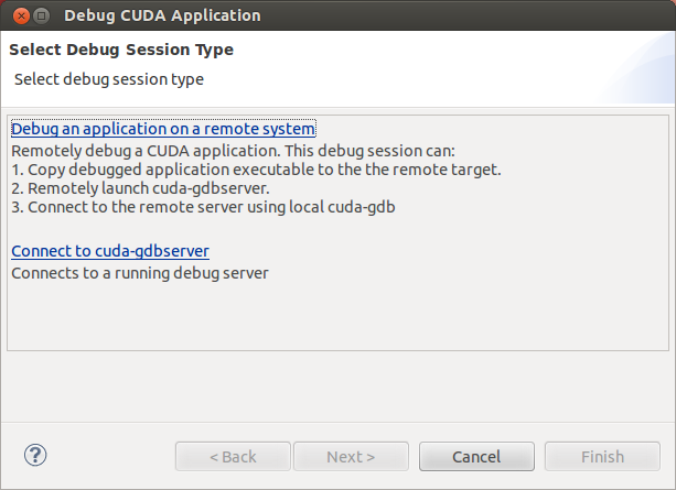 Nsight's Debug CUDA Application Wizard